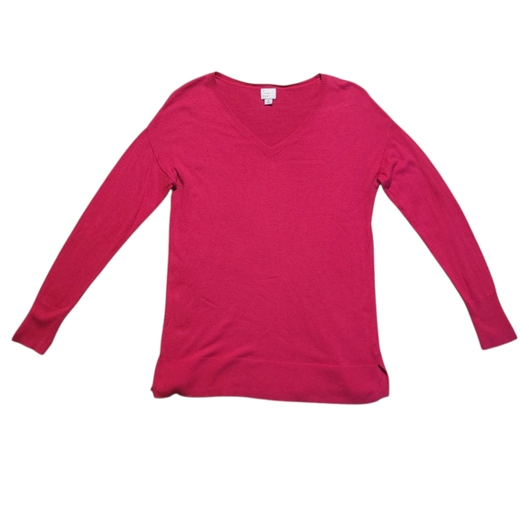 A New Day V-Neck Sweater Womens Hot Pink Size M Long Sleeve Ribbed Knit Pullover - Picture 1 of 4